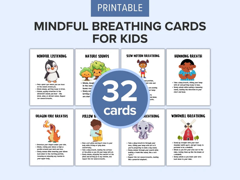 32 Mindful Breathing Cards for Kids | Stress Relief and Relaxation Tools